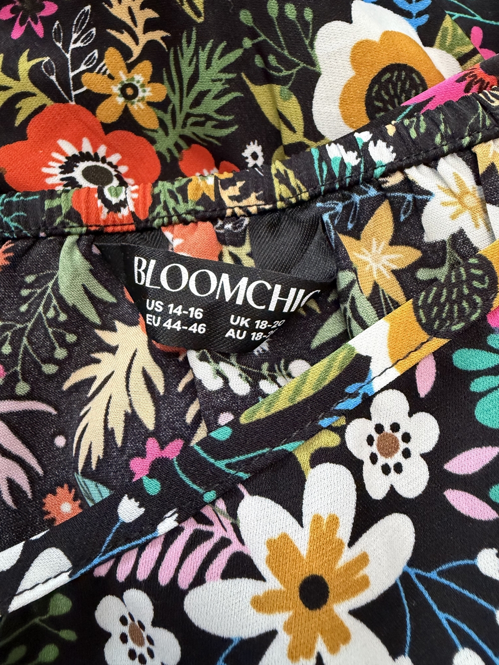 Bloomchic Floral Square Neck Blouse Black Multi Print Peplum Top - Picture 4 of 4